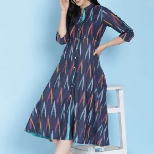 blue cotton fusion wear dress