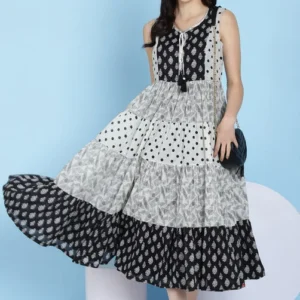 sale online exclusive black and white cotton fusion wear dress