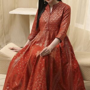 sale online exclusive terracotta cotton layered anarkali dress