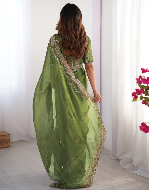 light green shimmer sequence embroidery saree
