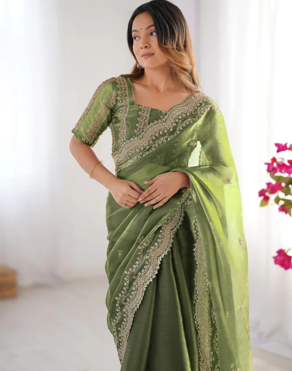 light green shimmer sequence embroidery saree