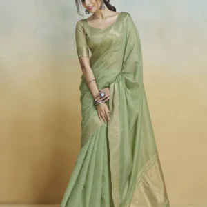 light green cotton woven saree