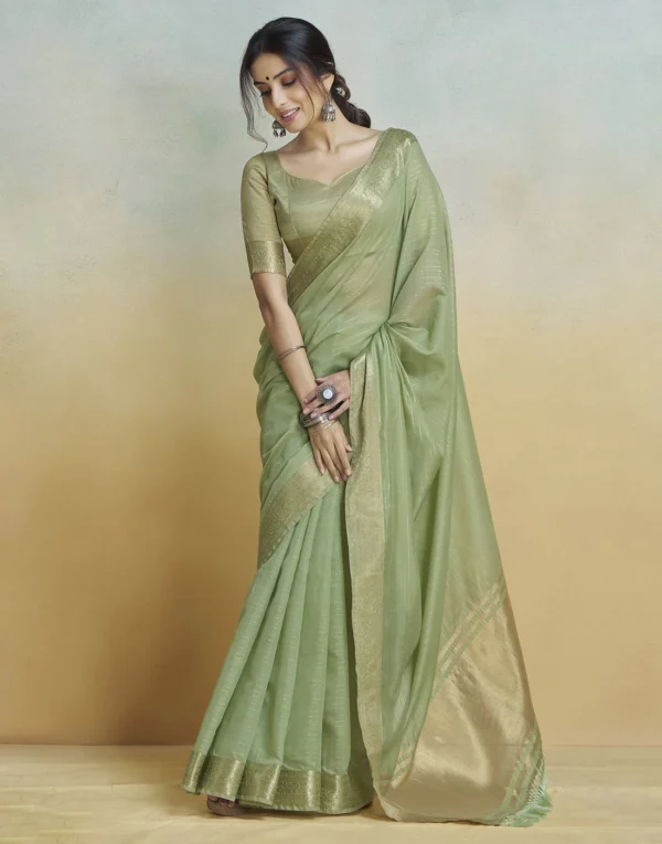 light green cotton woven saree