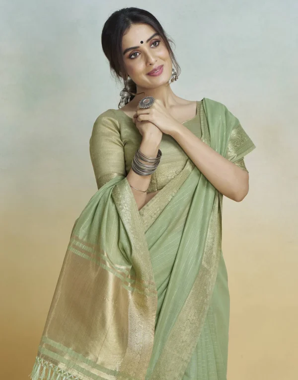 light green cotton woven saree