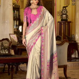 cream silk woven saree