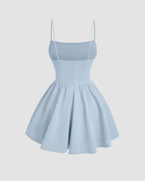 pleated waist cami short dress in ice blue