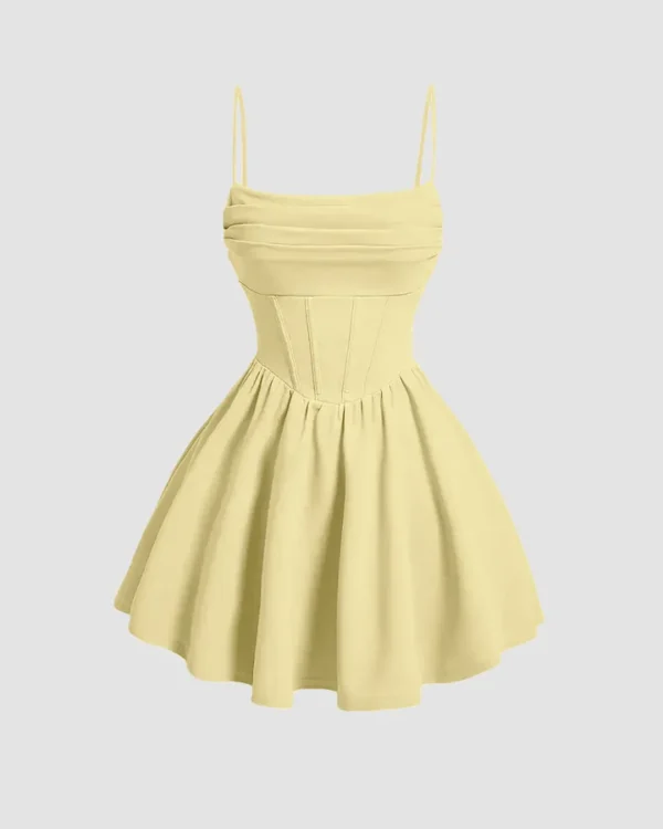 pleated waist cami short dress in gt vanilla