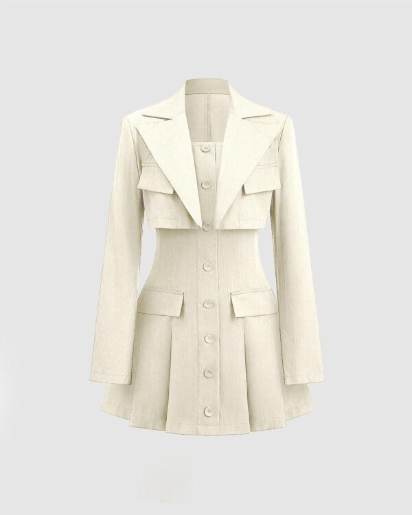 turndown collar blazer bustier two piece dress in off white full view