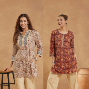 cotton kalamkari printed slim fit short kurta