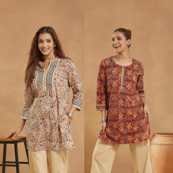 cotton kalamkari printed slim fit short kurta
